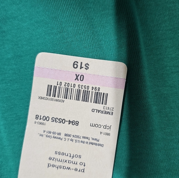 NWT St. John's Bay Essential Tee V-Neck 3/4 Sleeve Emerald Green Top Size 0X - Picture 3 of 7